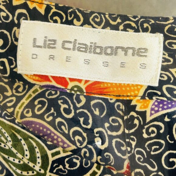Vintage Liz Claiborne Silk Sheath Dress Size 4 Floral Print Black Red Midi - Picture 11 of 14